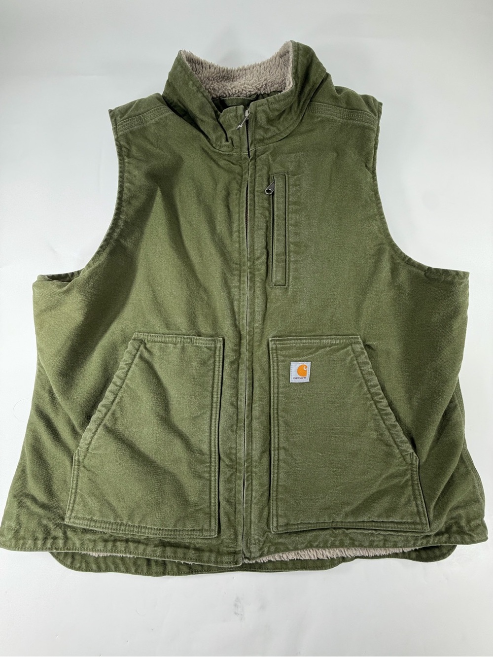Carhartt Sherpa Lined Canvas Vest Youth XL 16/18 Olive Green Workwear